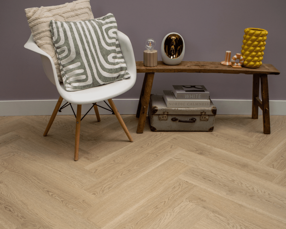 Lijm PVC Vloer | Visgraat | Eikenlook | 76x15,8 cm | 3 mm dik | Geschikt voor vloerverwarming | TV74