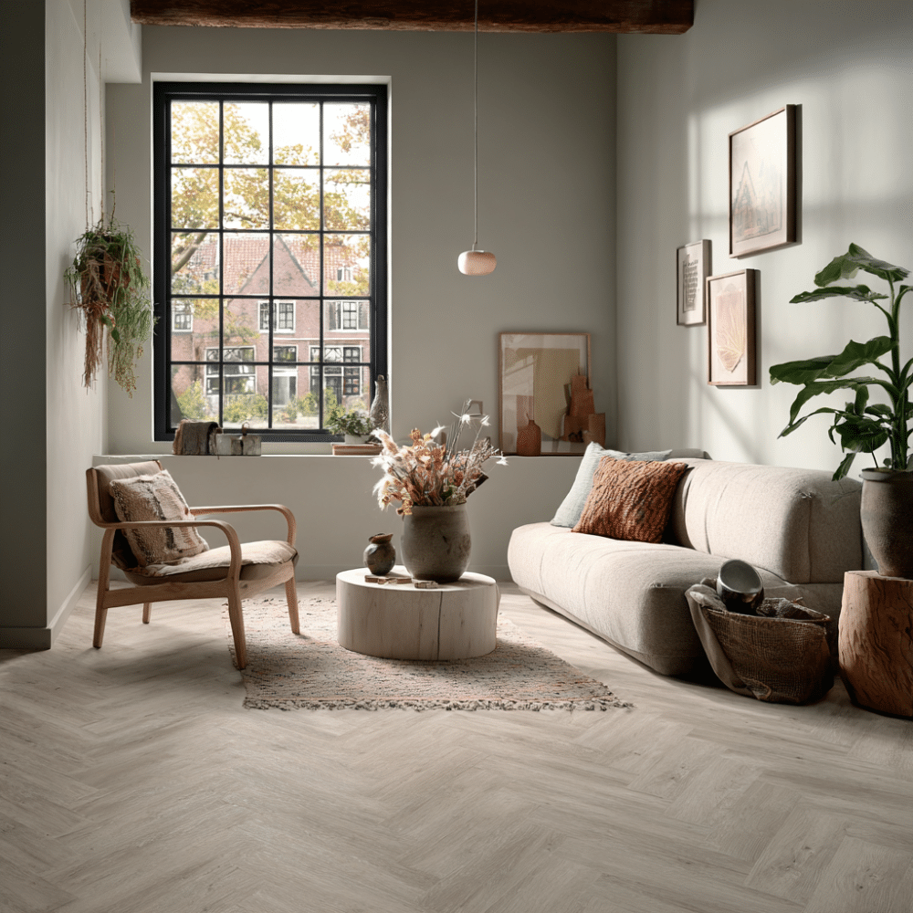 Lijm PVC Vloer | Visgraat | Eiken Houtlook | 76x15,8 cm | 3 mm dik | Geschikt voor vloerverwarming | Ekofloors